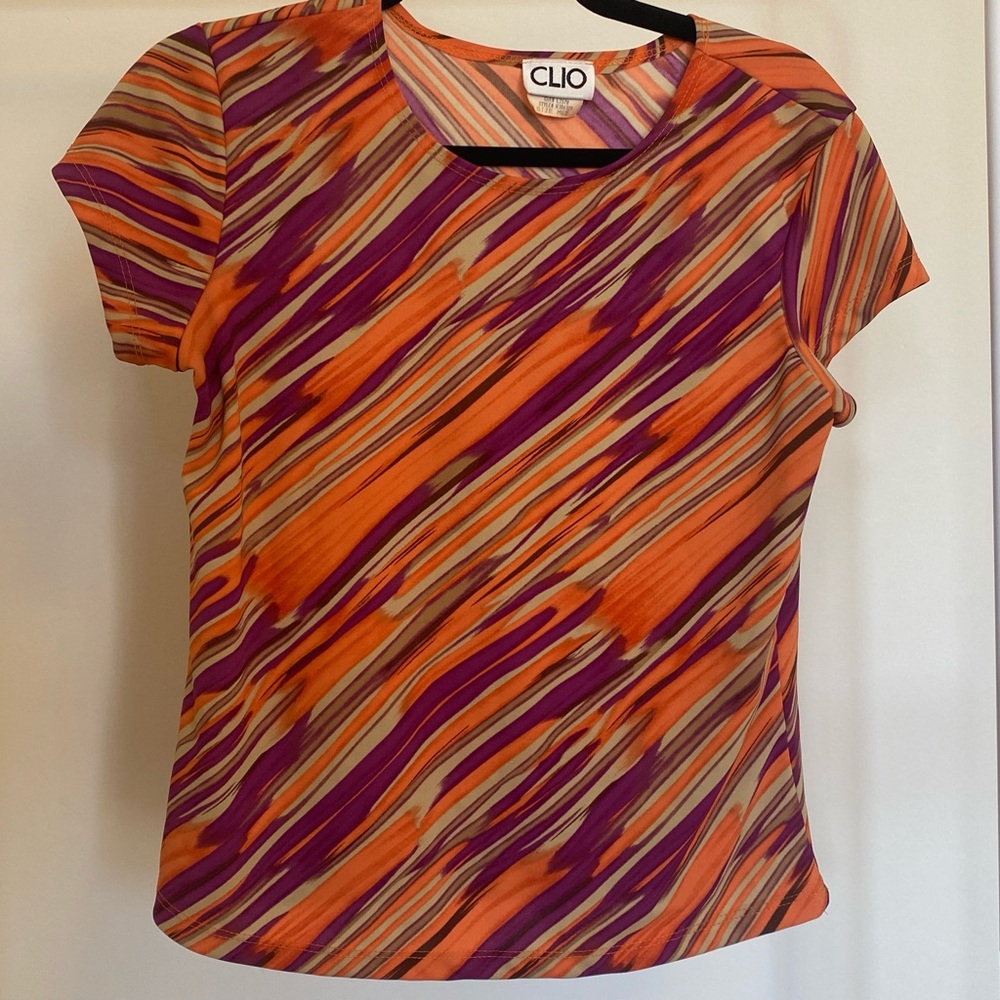 80s Clio petites vintage orange purple mesh short sleeve!